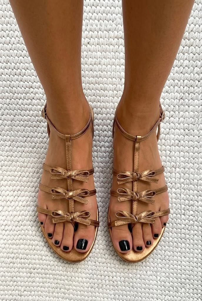 Bow T-Strap Open Toe Flat Casual Sandals [Pre Order]