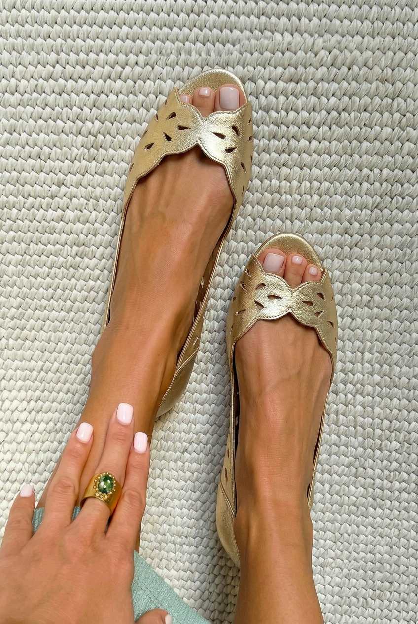 Scalloped Cutout Peep Toe Flat Casual Shoes [Pre Order]