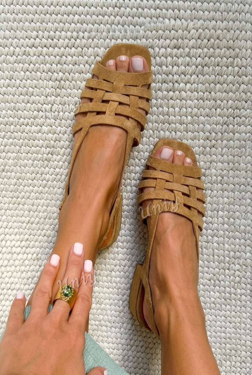 Woven Strappy Square Toe Slingback Flat Sandals [Pre Order]