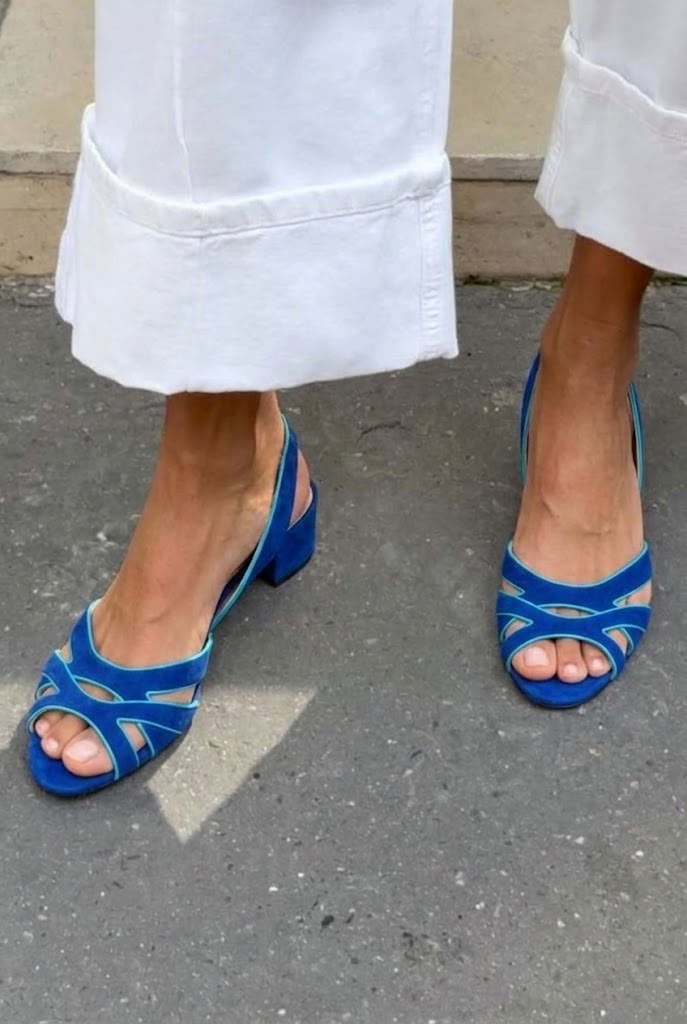 Cutout Interlocking Peep Toe Low Block Sandals [Pre Order]