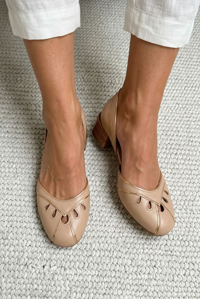 Vintage Cutout Closed Toe Slingback Block Pumps [Pre Order]