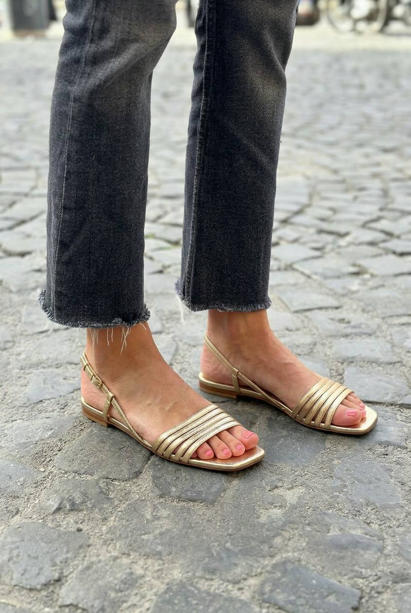 Multi Strap Square Toe Slingback Flat Sandals [Pre Order]