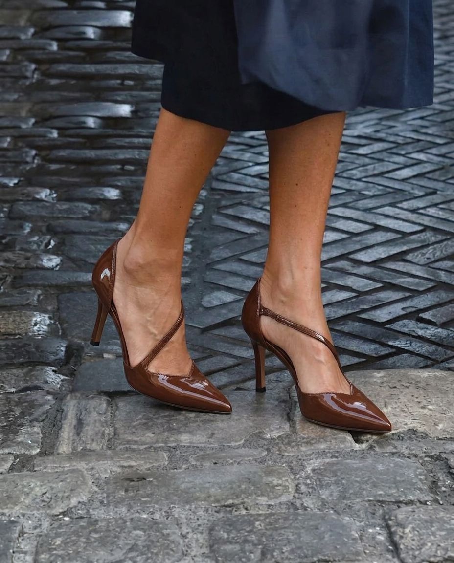 Patent Asymmetric Strap Pointed Toe Stiletto Pumps [Pre Order]