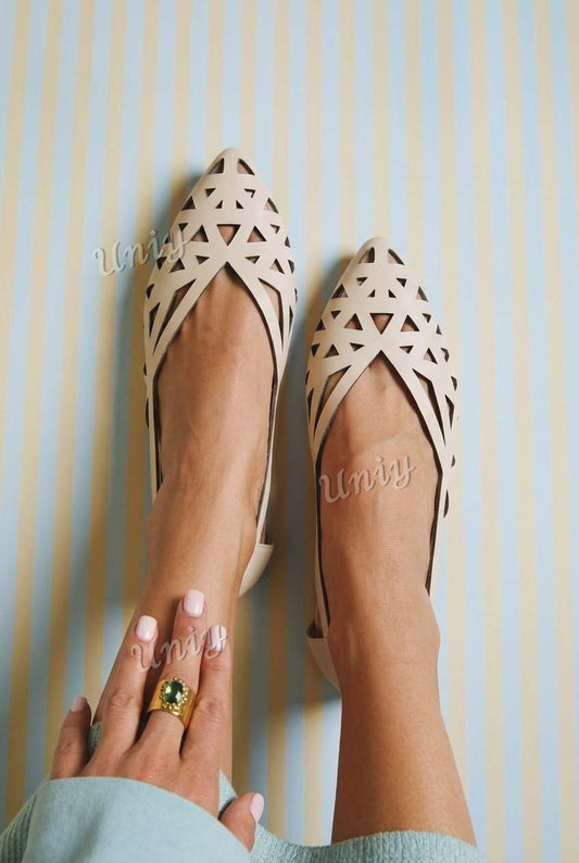 Laser Cut Pointed Toe D'Orsay Casual Flats [Pre Order]