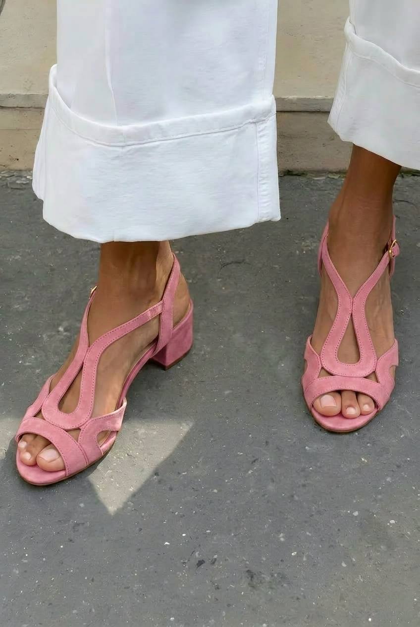 Cutout T-Strap Peep Toe Block Heel Sandals