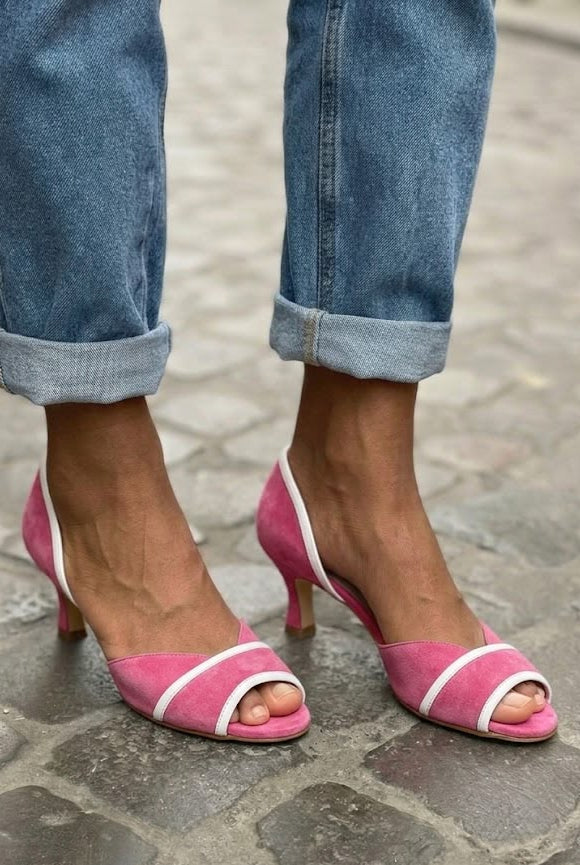 Suede d'Orsay Peep Toe Kitten Heel Pumps [Pre Order]