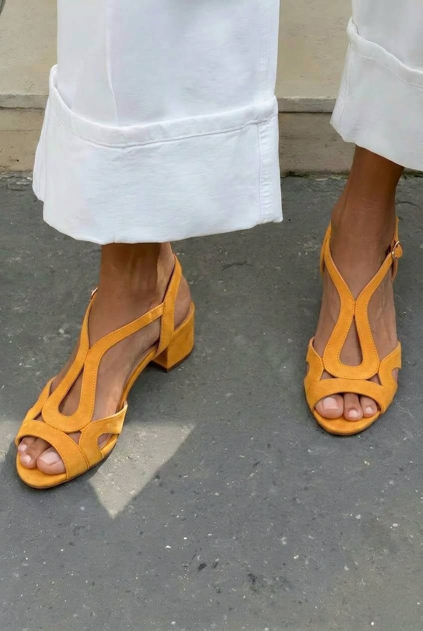 Cutout T-Strap Peep Toe Block Heel Sandals