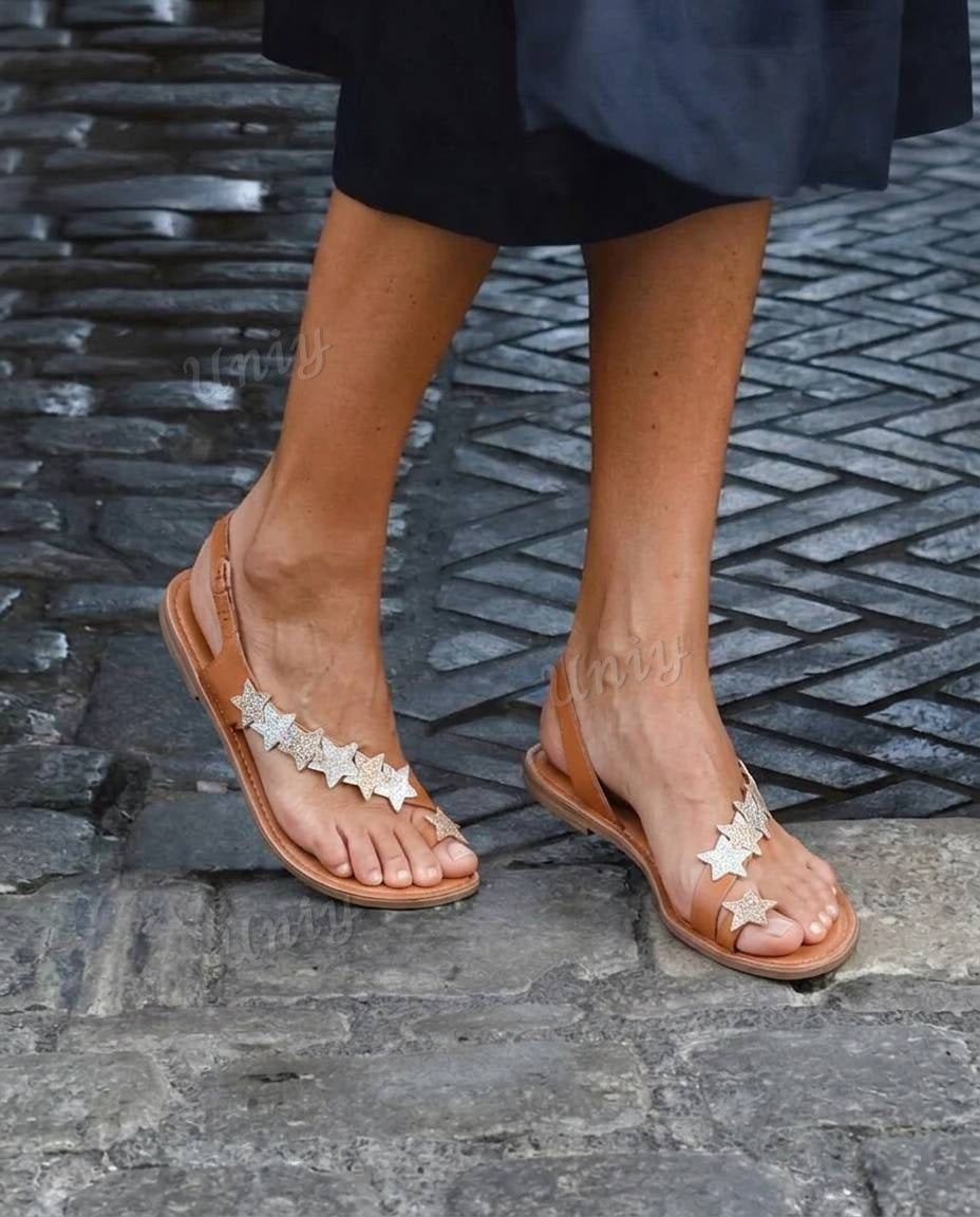 Star Embellished Toe Ring Slingback Flat Sandals [Pre Order]