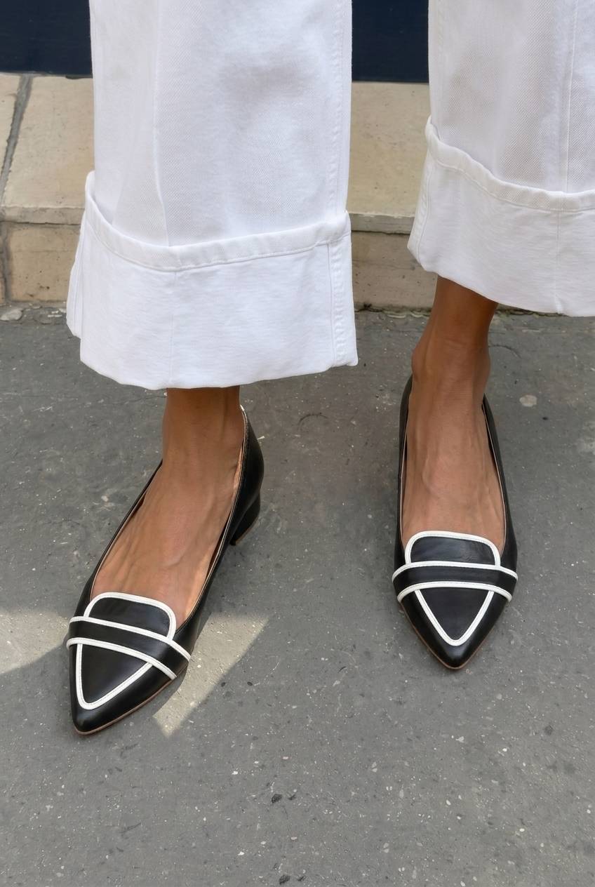Contrast Trim Pointed Toe Low Block Heel Pumps [Pre Order]