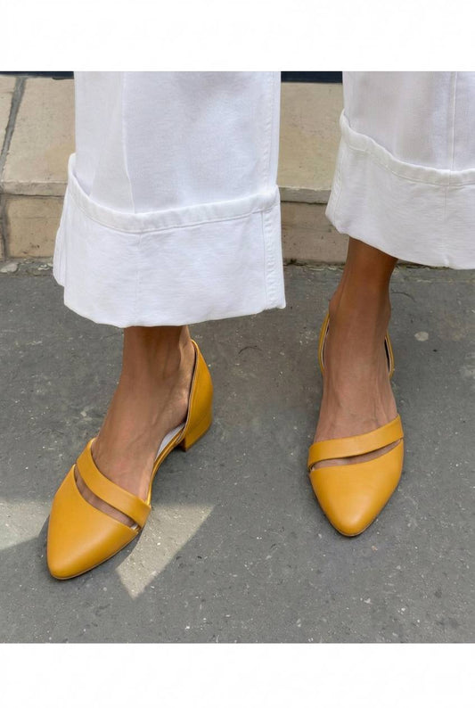 Pointed Toe Cutout Low Block Heel D'Orsay Flats [Pre Order]