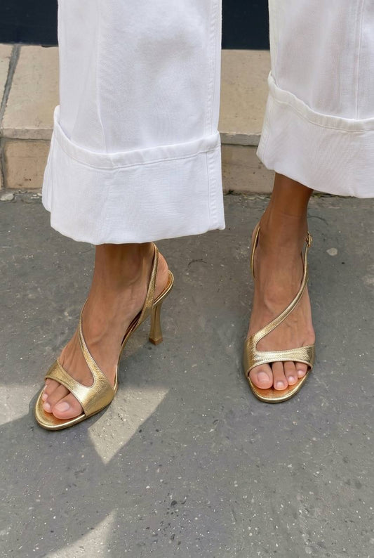 Asymmetric Open Toe Slingback Stiletto Sandals [Pre Order]