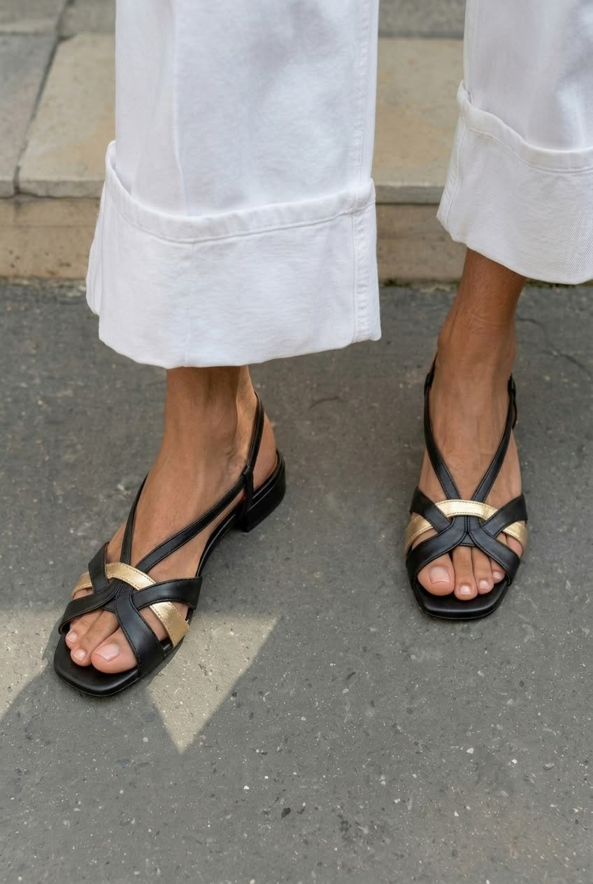 Strappy Crisscross Square Toe Slingback Low Heel Sandals [Pre Order]