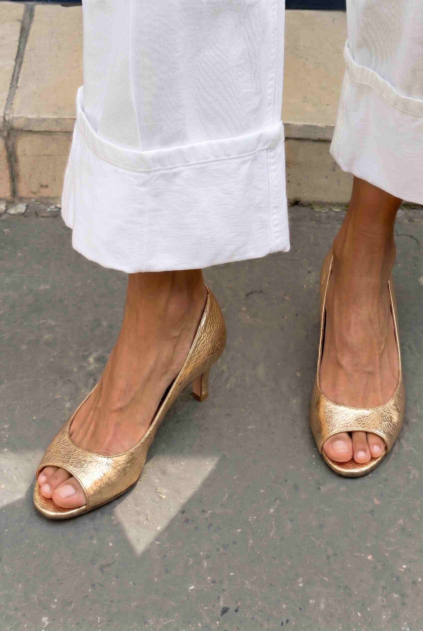 Textured Metallic Peep Toe Kitten Heel Pumps [Pre Order]