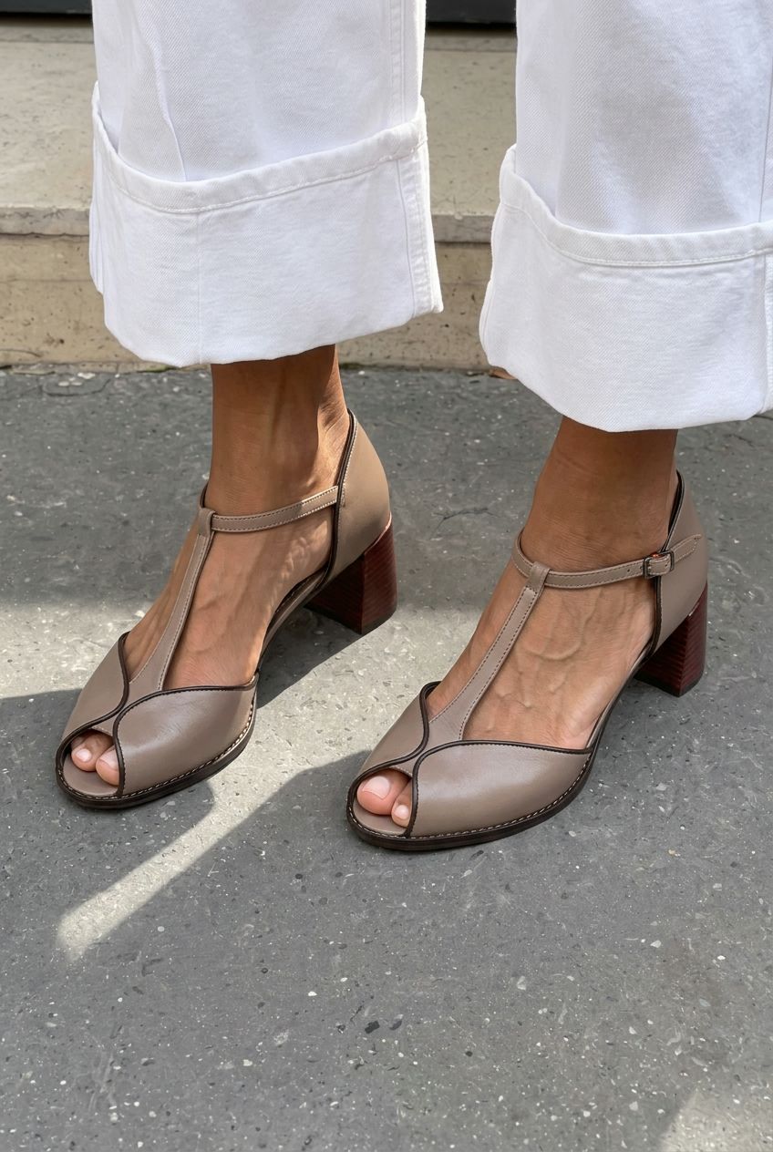 Vintage T-Strap Peep Toe Block Heel Sandals [Pre Order]