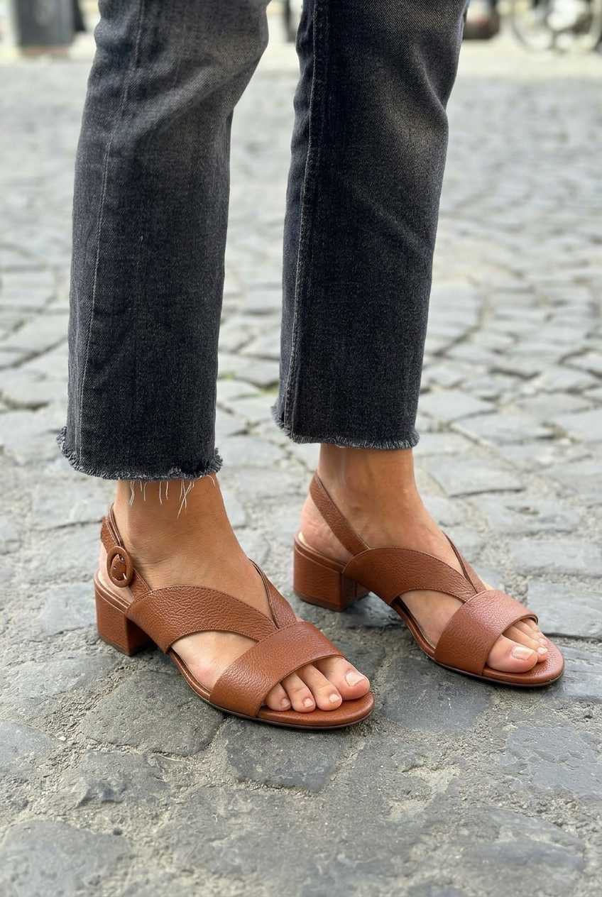Leather Crossover Open Toe Slingback Block Sandals [Pre Order]