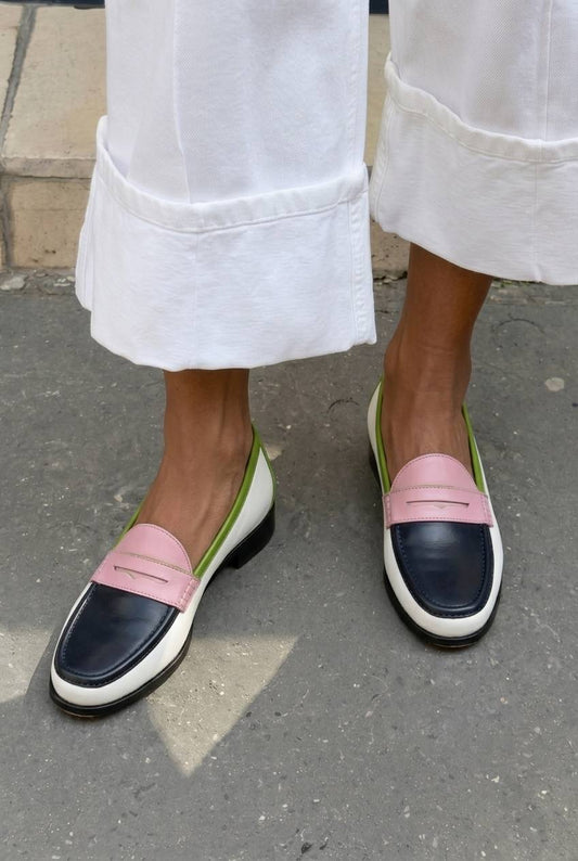 Colorblock Leather Penny Loafer Casual Flats [Pre Order]