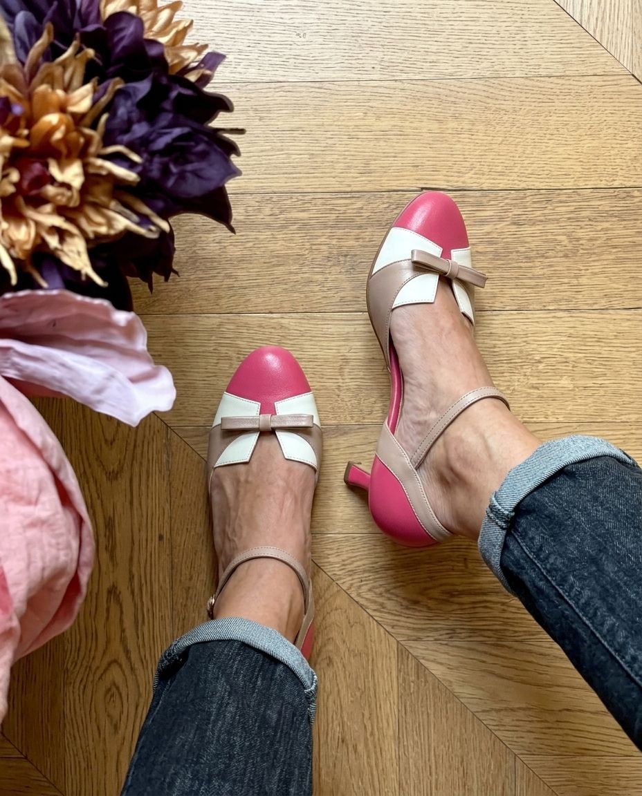 Bow Accent Ankle Strap Round Toe Kitten Heel Pumps [Pre Order]