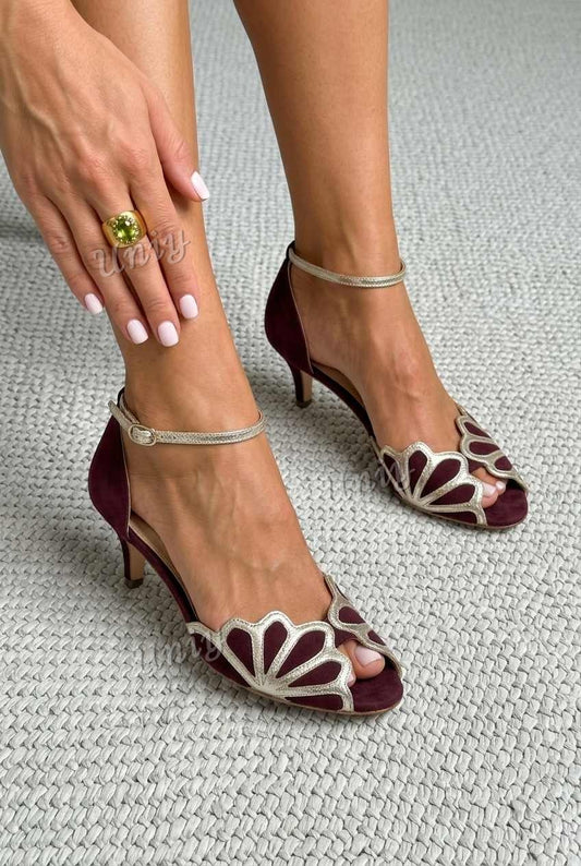 Scalloped Cutout Peep Toe Ankle Strap Kitten Heels [Pre Order]