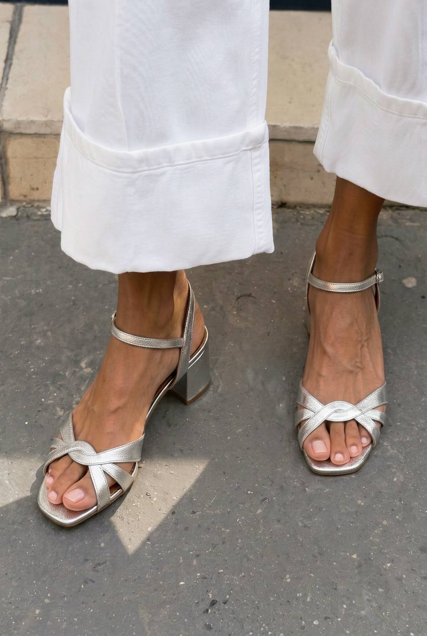 Braided Crisscross Square Toe Ankle Strap Block Sandals [Pre Order]