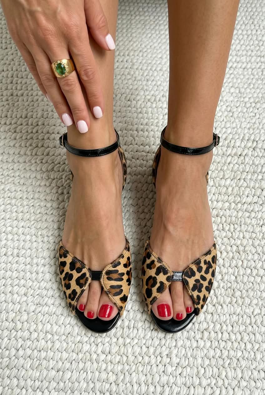 Animal Print Knotted Peep Toe Block Sandals [Pre Order]