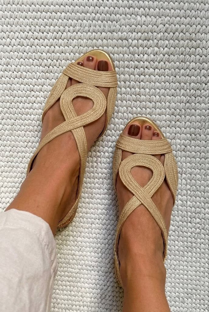 Woven Intertwined Open Toe Slingback Flat Sandals [Pre Order]