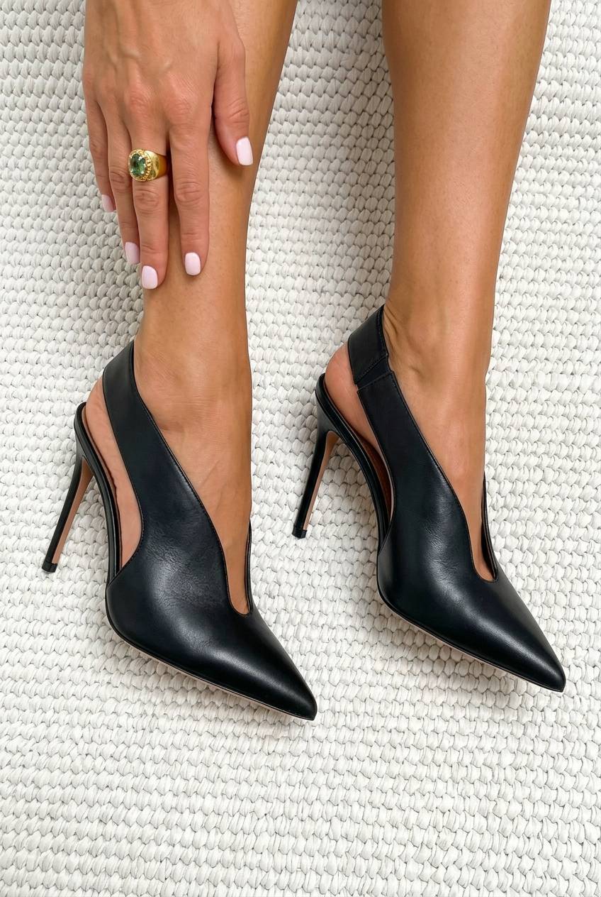 Deep V-Cut Pointed Toe Slingback Stiletto Pumps [Pre Order]