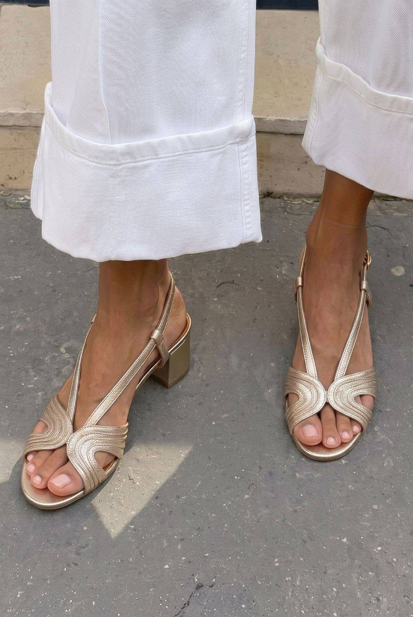Curved Strappy Peep Toe Chunky Dressy Sandals [Pre Order]