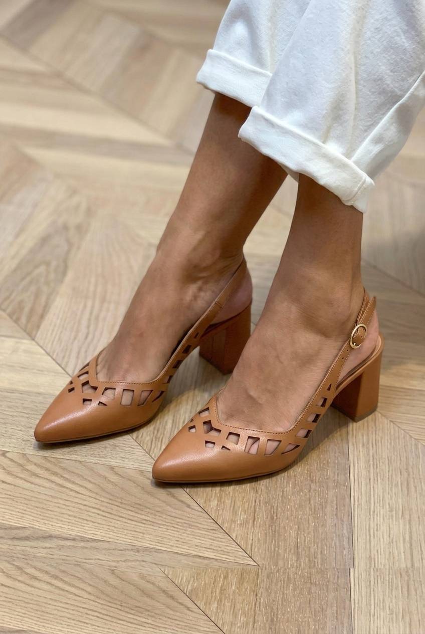Cutout PointedToe Slingback Block Heel Pumps [Pre Order]