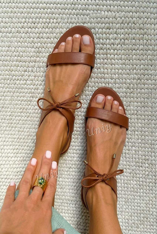 Minimalist Open Toe Bow Lace Flat Sandals [Pre Order]