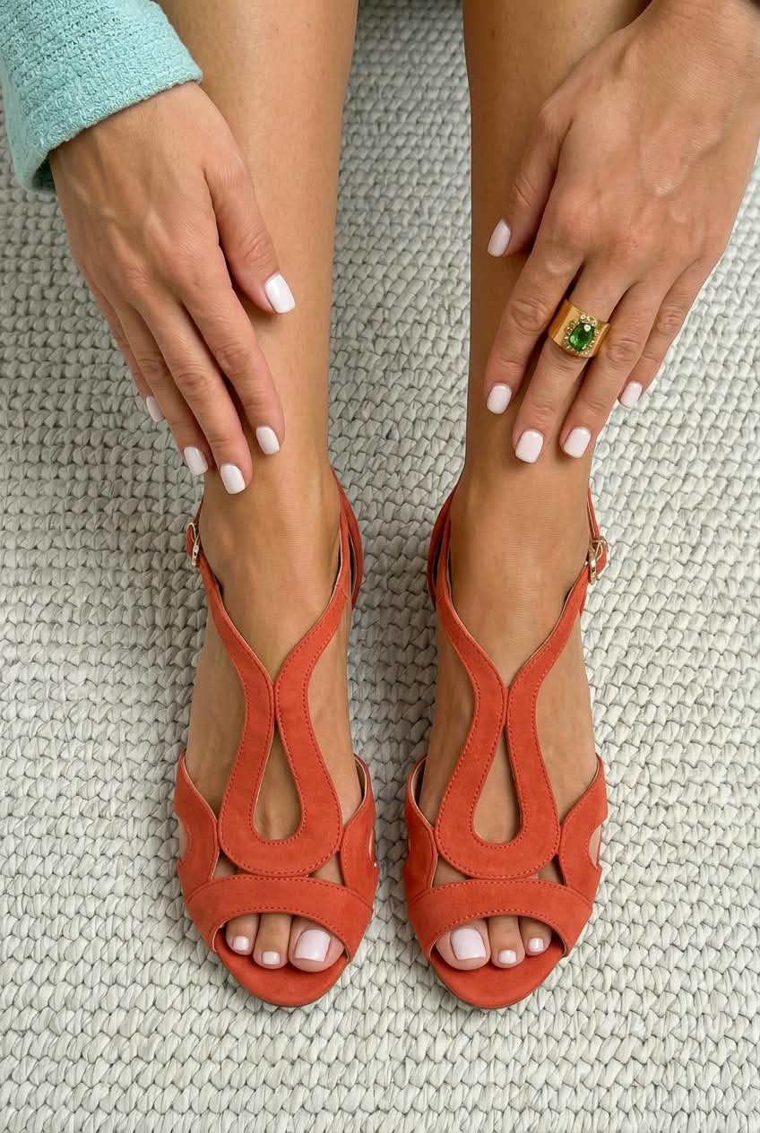 Suede Cutout Peep Toe Flat Ankle Sandals [Pre Order]