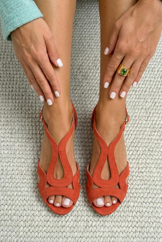 Suede Cutout Peep Toe Flat Ankle Sandals [Pre Order]