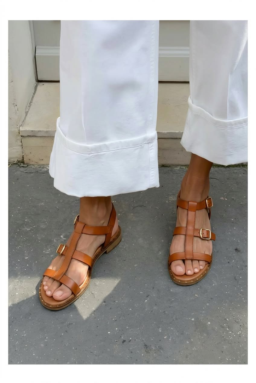 Buckled T-Strap Open Toe Flat Casual Sandals [Pre Order]