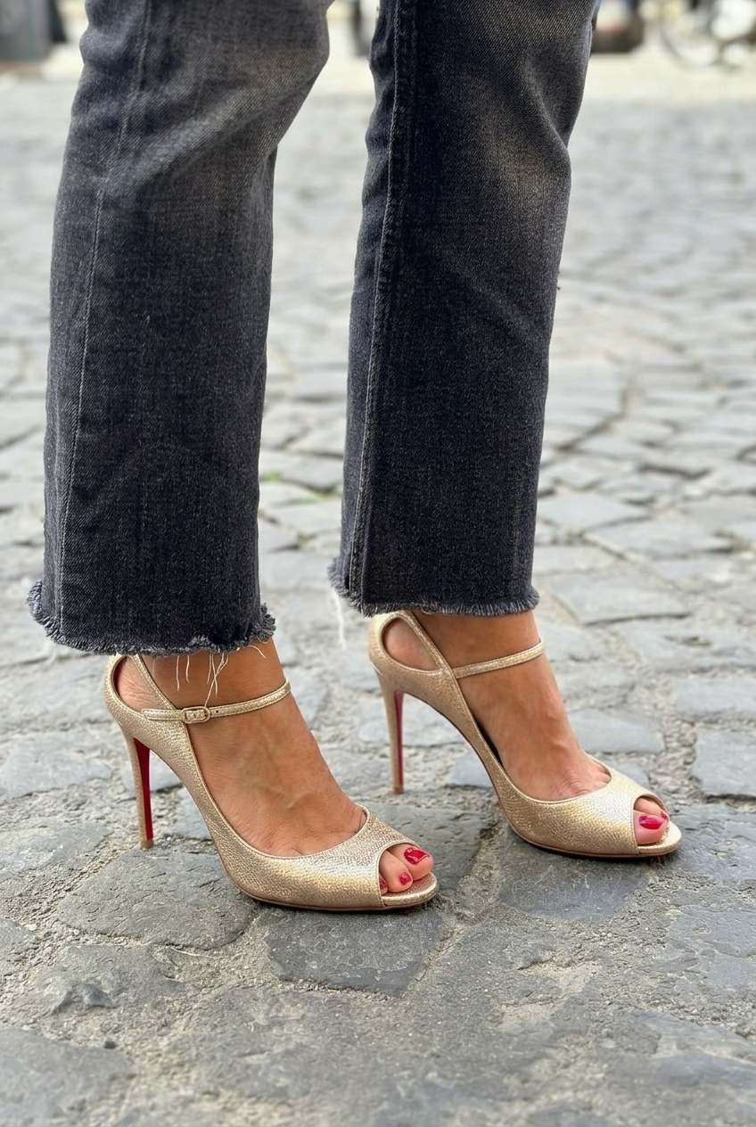 Textured Peep Toe Ankle Strap Stiletto Heels [Pre Order]