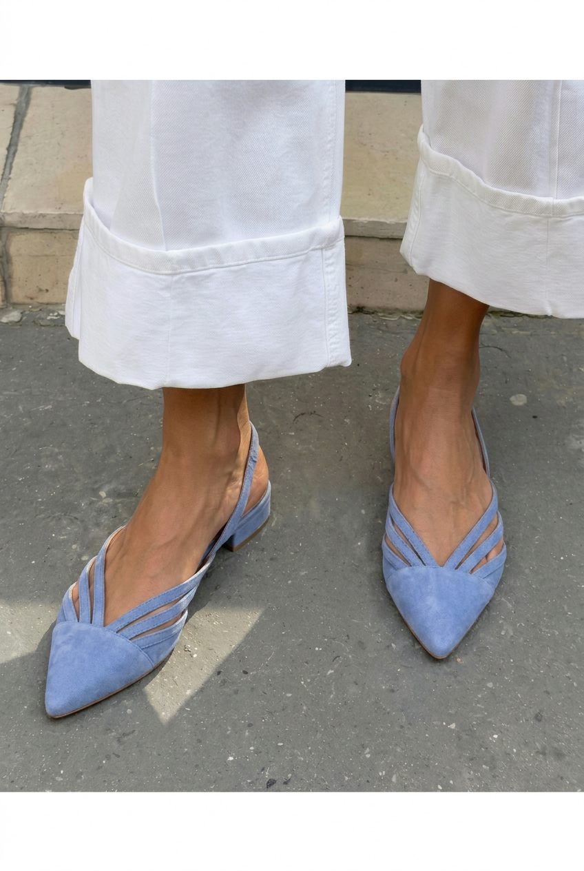Strappy Pointed Toe Slingback Low Block Heels [Pre Order]