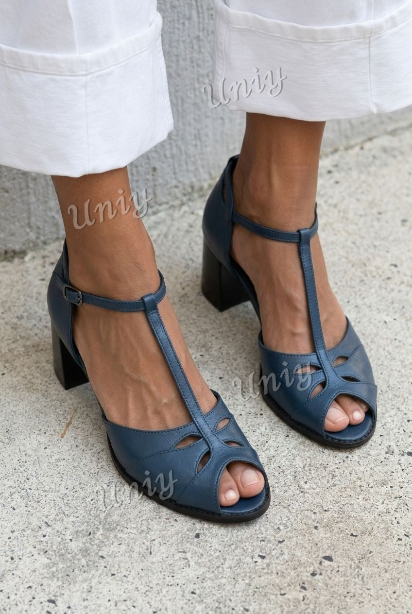 Vintage Cutout Peep Toe T-Strap Block Heels [Pre Order]