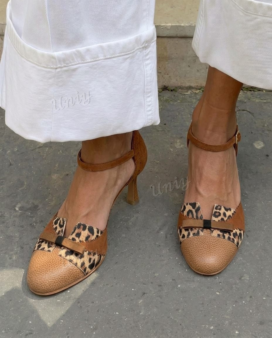 Bow Accent Round ToeAnkle Strap Kitten Heel Pumps [Pre Order]