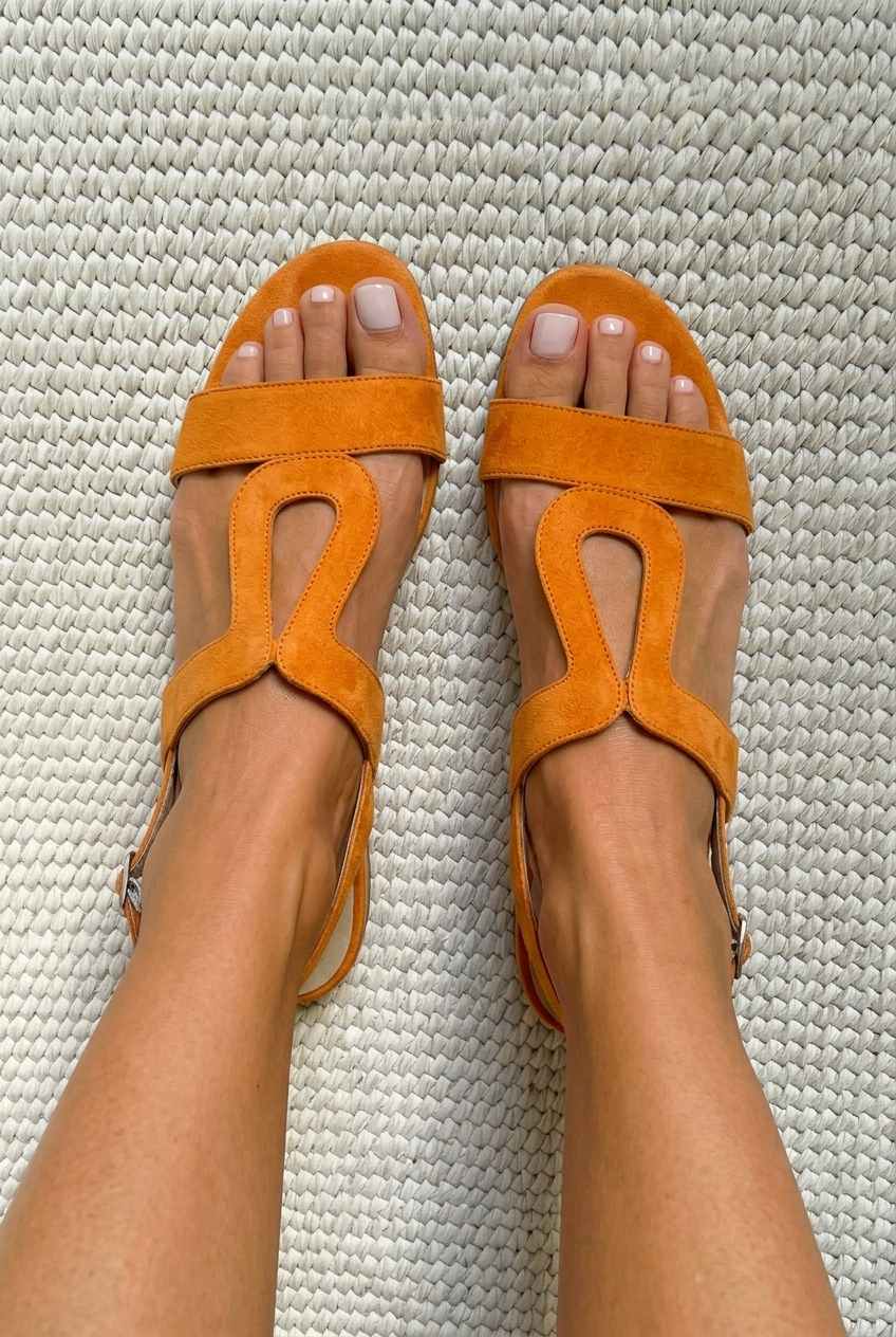 Suede Cutout Open Toe Slingback Flat Sandals [Pre Order]