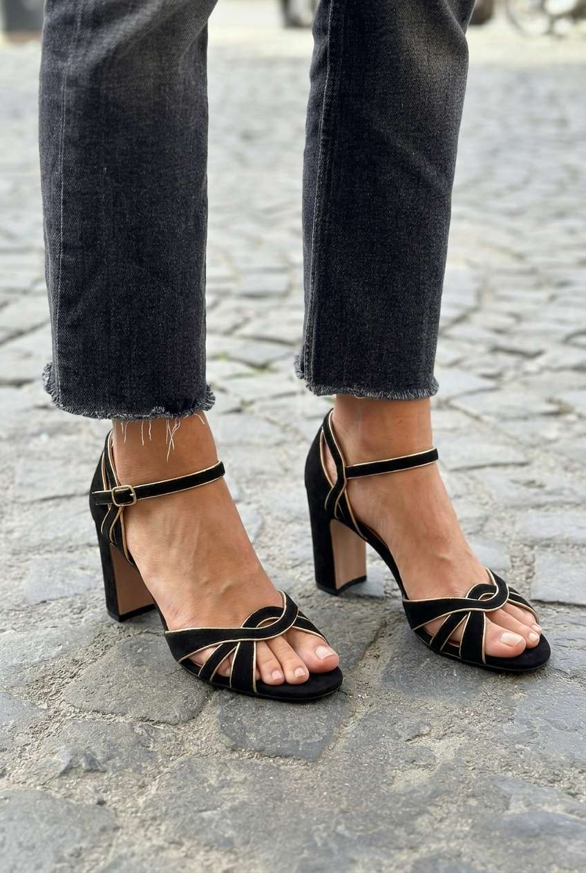 Suede Crisscross Open Toe Ankle Strap Block Heels [Pre Order]