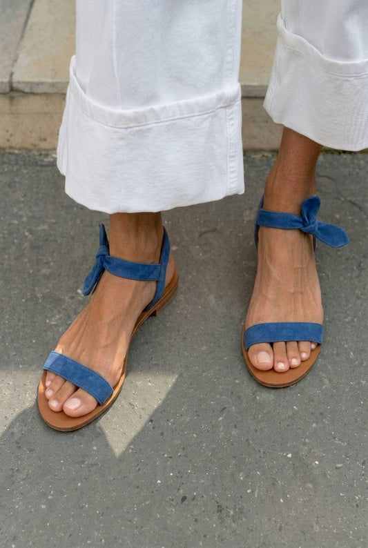 Suede Tie Strap Open Toe Flat Sandals [Pre Order]