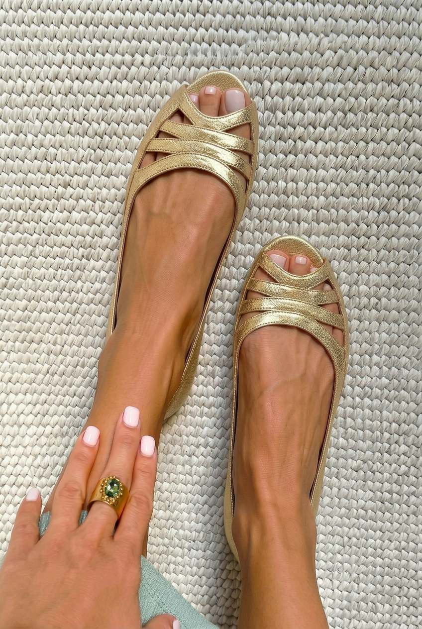 Cutout Crisscross Peep Toe Flat Sandals [Pre Order]