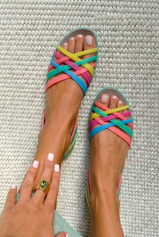 Jelly Crisscross Peep Toe Flat Slingback Sandals [Pre Order]