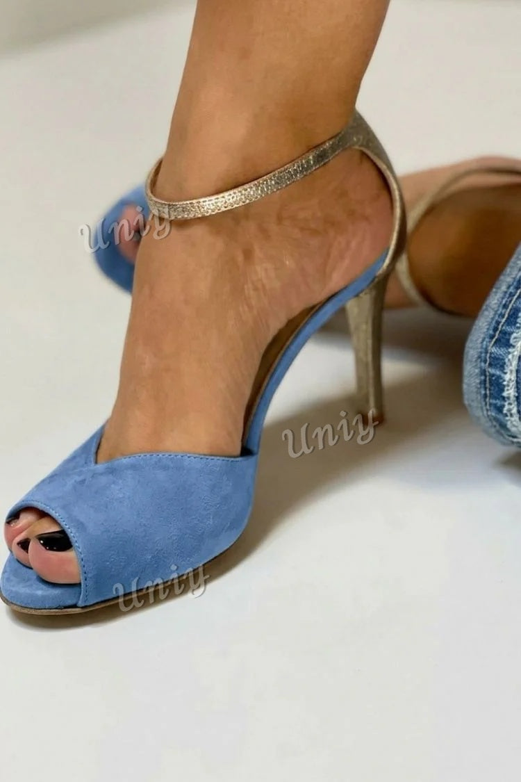 Glitter Ankle Strap Buckle Peep Toe Stiletto Heels