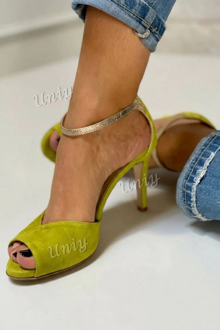 Glitter Ankle Strap Buckle Peep Toe Stiletto Heels