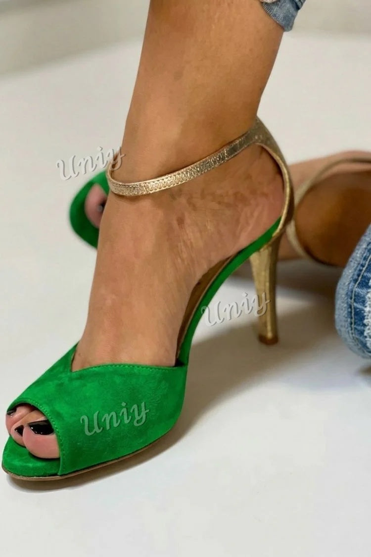 Glitter Ankle Strap Buckle Peep Toe Stiletto Heels