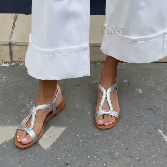 Metallic Gold Cut-Out Slingback Flat Casual Sandalsuniy-bgm2.mp4