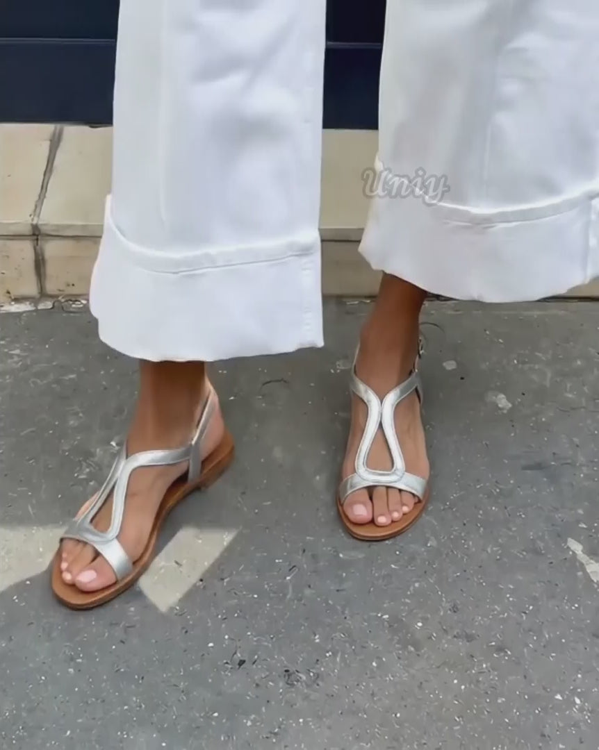 Metallic Gold Cut-Out Slingback Flat Casual Sandalsuniy-bgm2.mp4