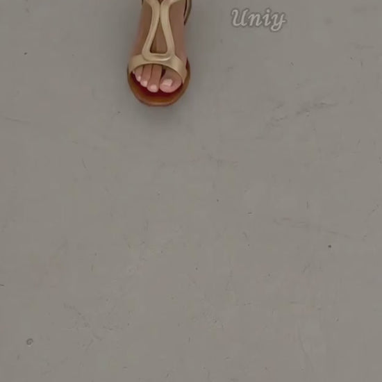Metallic Gold Cut-Out Slingback Flat Casual Sandals-uniy-2.mp4