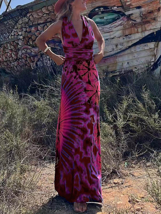 Printed Sleeveless V-Neck Maxi Dress