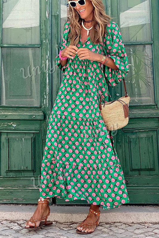 Puff Sleeve Tiered Midi Dress