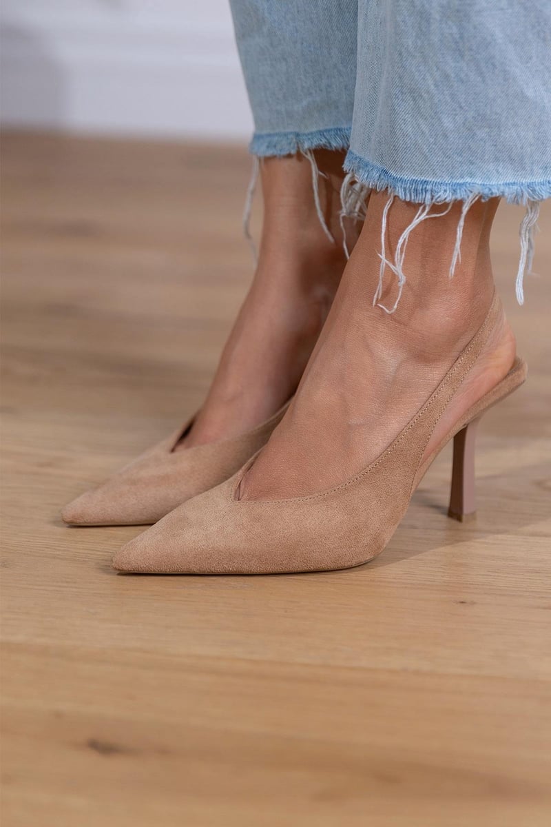 Solid Color Pointy Toe Beige Kitten Heels